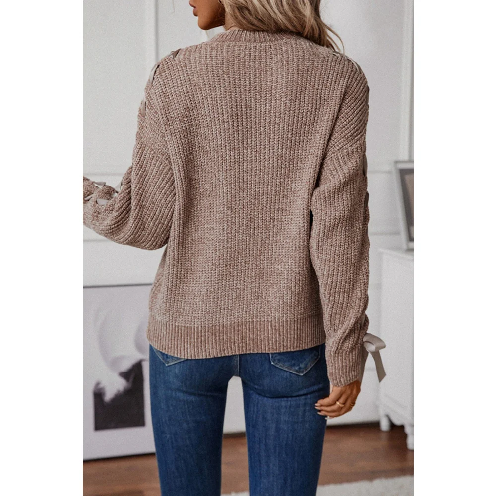 Bow tie accent sleeve sweater, size L
